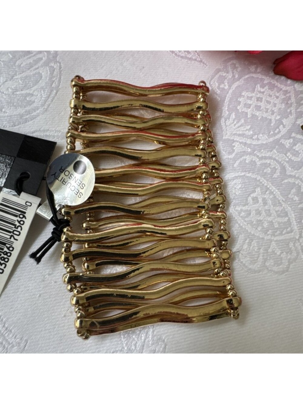 Saks Fifth Ave Wavy Sticks Chunky Goldtone Bracelet 2" Wide Cuff Bangle NEW $68